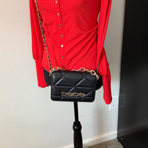 Bebe Quilted Black Crossbody with Gold Chain - Picture 2 of 5